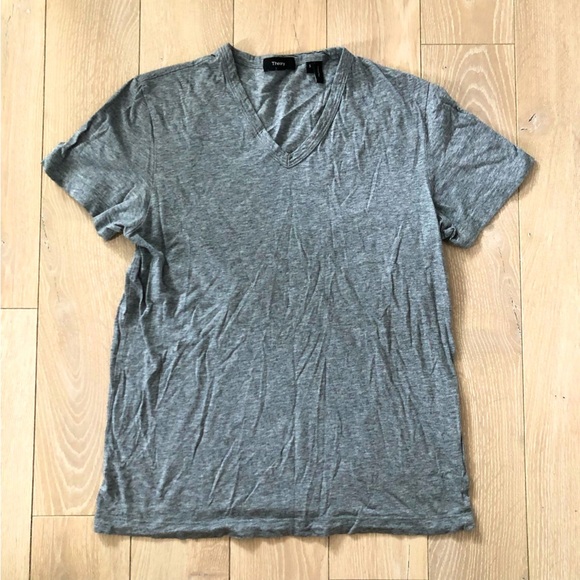 Theory 100% Pima Cotton V Neck T Shirt in Grey Size S - Picture 1 of 8